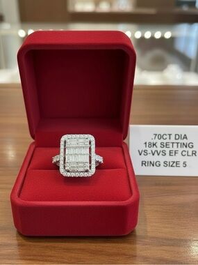 Preloved 18K White Gold Setting Baguette Cluster Diamond Ring White Gold Setting